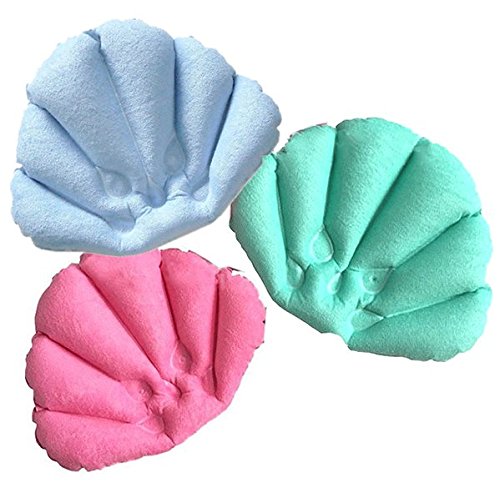 Pack of 2 Inflatable Terry Cloth Bath Pillow with Suction Cups, Neck Support, Colors may vary