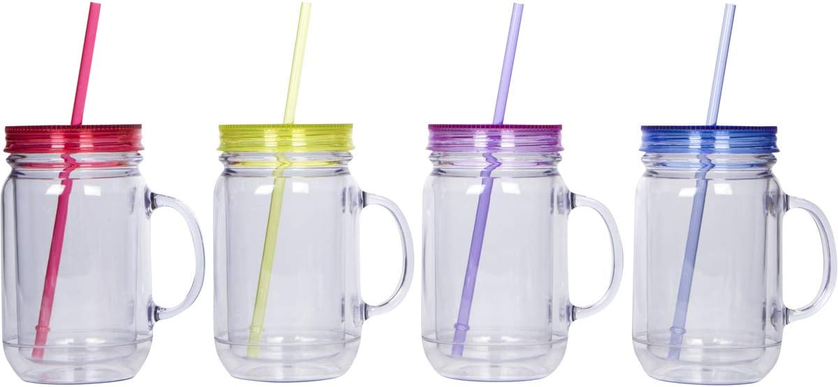 Zephyr Goods Plastic Mason Jars with Handles, Lids and