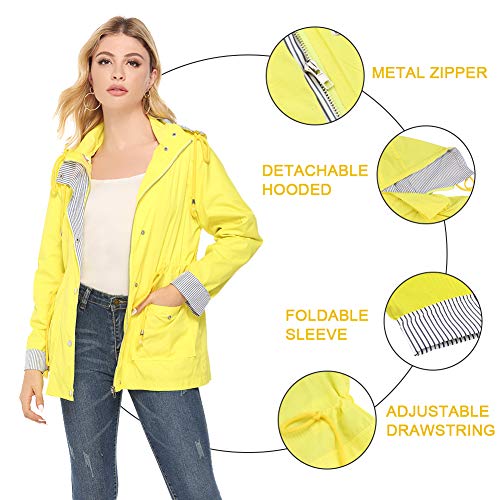 bedee Women's Raincoats Windbreaker RainJackets Waterproof Ourdoor Hooded Trench Coats Yellow