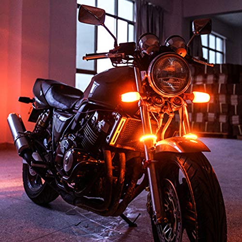 Motorcycle Fork Amber LED Turn Signal Strip Lights Kit Super Bright for Harley Davidson Front Rear Turning Indicator Lights Universal Victory Motorbike Lamps Waterproof and Durable (2Pcs, 39mm-70mm)