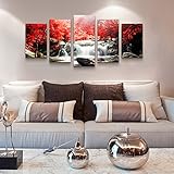 youkuart canvas wall art 5-Piece Red Woods Waterfall Canvas Print Paintings for Wall and Home Decor