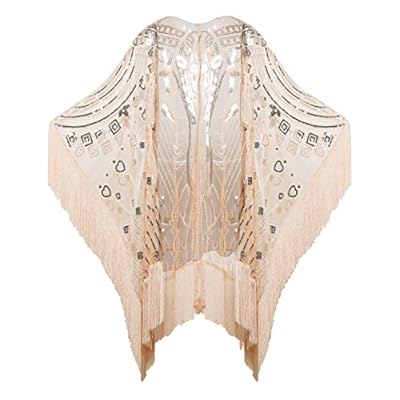 BABEYOND 1920s Sequin Beaded Shawl Wraps Fringed Evening Cape Scarf for Wedding BABEYOND 1920s Sequin Beaded Shawl Wraps Fringed Evening Cape Scarf for Wedding