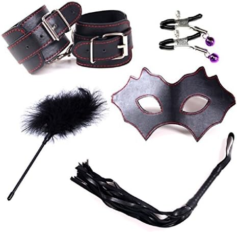 SYTY 5 Piece Bed Restraints Kit with Adjustable Fur Leather Wrist Cosplay