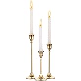 Candlestick Holders Taper Candle Holders, Set of 3 Candle Stick Holders Set, Brass Gold Candlestick Holder Set, Vintage Modern Decorative Centerpiece for Table Mantel Wedding Housewarming Gift