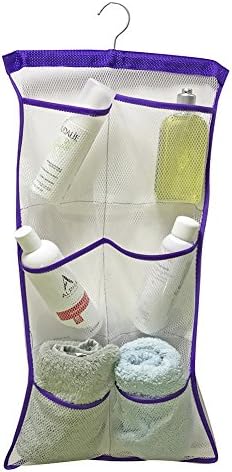 ACECLE Quick Dry Bath Shower Caddies Organizer 6 Pockets 1 Rotatable Hanger Hanging on Shower Curtain Rod Hooks Arm Support Doorknob Bathroom Wardrobe Gym Camping Save Space (3 Colors Available)