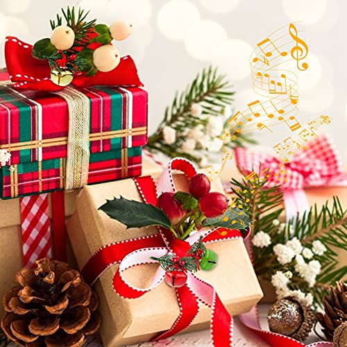 MCPINKY Christmas Bells, 30PCS Craft Bells Jingle Bells with Holly Leaves Berries for Gift Wrapping Christmas Tree Decor