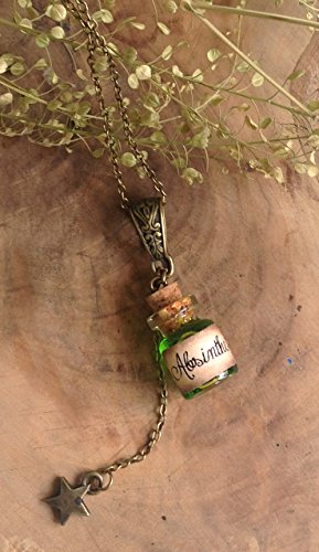 Absinthe Bottle Necklace- Tiny glass vial Pendant - Green Fairy - Potion bottle pendant - Vial Pendant - Cute Green Steampunk Necklace gift