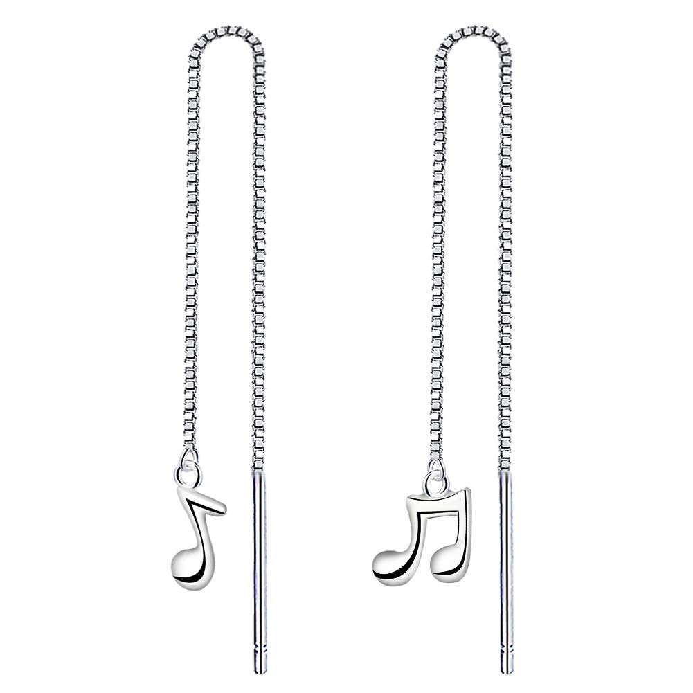 Yaneno 925 Sterling Silver Needle Dangle Chain Drop Threader Pull Through Tassel Earrings for Women (White)