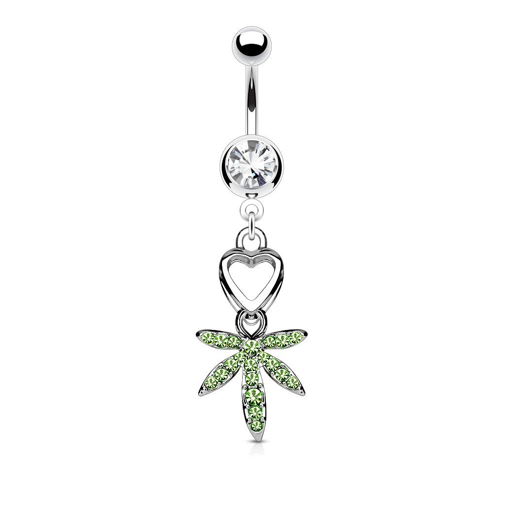 PiercedOff Green Leaf Dangle Belly Bar