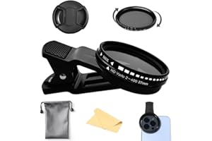 KOQ Clip-on ND 0-400 Smartphone Photo Lens Attachment, 37mm Adjustable for iPhone 15 14 13 12 11,Samsung BLU, Motorola, Xiaomi and Other Smart Phones
