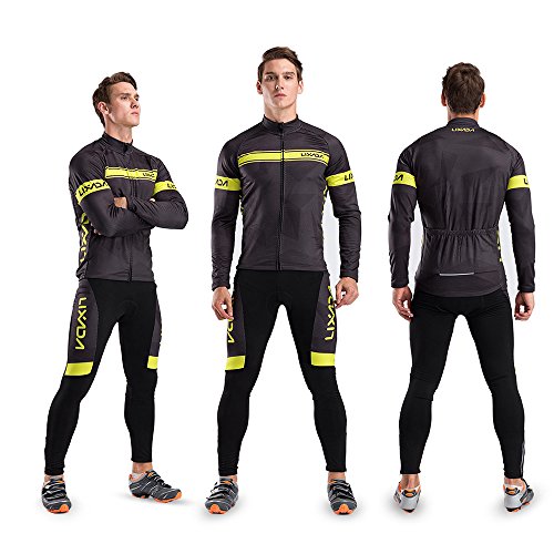 Men's Cycling Clothing Set, Lixada Long Sleeve Cycling Jersey Thermal Fleece Windproof Mountain Bicycle Road Bike Shirt with Padded Pants