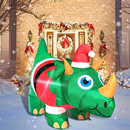 TURNMEON 4Ft Long Christmas Inflatables Santa Dinosaur Christmas