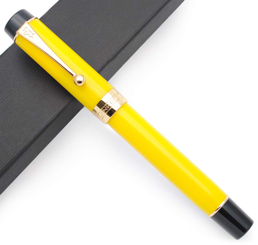 JINHAO Century Tofu 100 18KGP Golden Plated Resin Fountain Pen (Pure Yellow, Medium Nib)