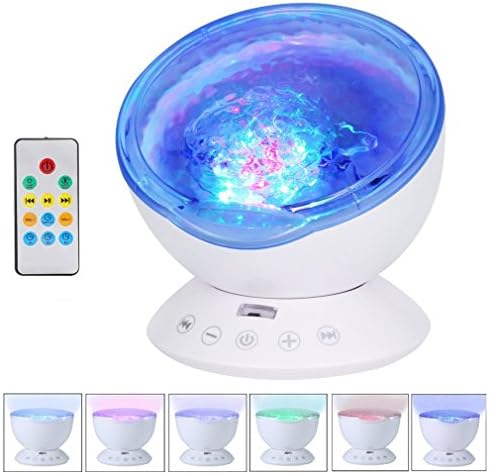 [Upgraded Version] Ocean Wave Projector Light,Kids Bedside Night Light with Timer,Remote,Music Speaker 7 Lighting Modes Relaxing Light Show,Mood Lamp for Baby Children and Adults Bedroom
