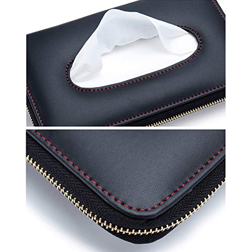 Cartisen Car Tissue Holder, Sun Visor Tissue Holder, Car Visor Napkin Holder, PU Leather Backseat Tissue Case Holder for Car Vehicle with Zipper (Black)