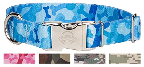 Country Brook Design Blue Bone Camo Premium Dog Collar-L