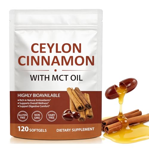Ceylon Cinnamon Softgels with MCT Oil – Premium Botanical Bark Extract for Daily Wellness Support – High Absorption Formula – Non-GMO, Gluten-Free & Soy-Free – 120 Softgels