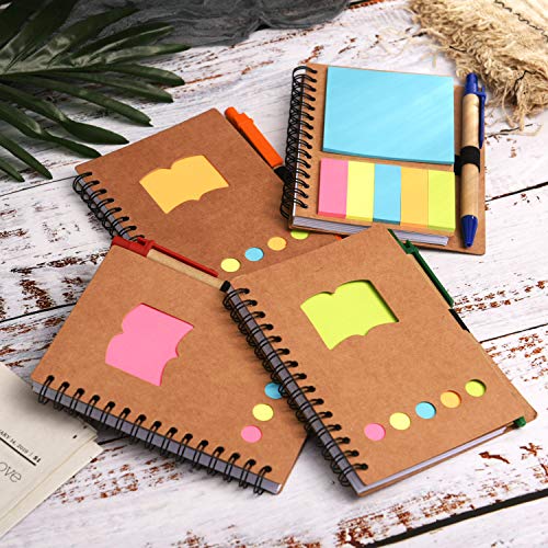 Blulu 4 Pieces Spiral Notebook 280 Sheets Lined Notepad with Sticky Notepads, Page Marker Colored Index Tabs Flags and Pen in Holder (Set 4)