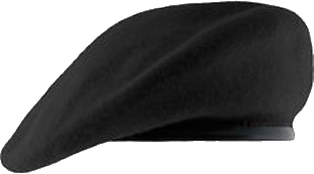Black Beret with Leather Pre Shaped (Military Issue) Clothing