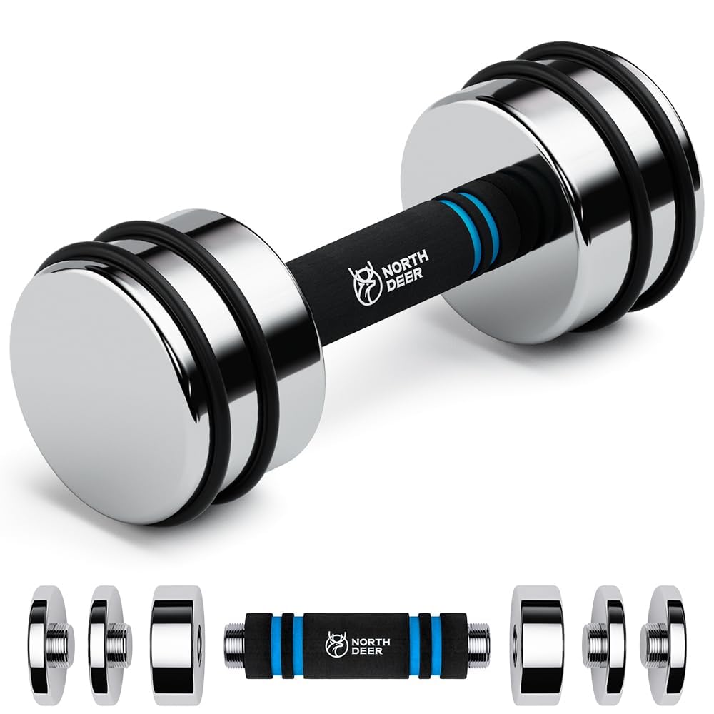 Northdeer Dumbbell Ultracompact Adjustable 15kg Single (7kg/10kg/12kg/15kg) Steel Chrome Dumbbell Weights Men with Foam Handle Home Gym Workout (1×15kg) — image 1