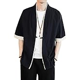 HAORUN Men Japanese Short-Sleeved Kimono Cardigan Yukata Coat Loose Cardigan Jacket Top