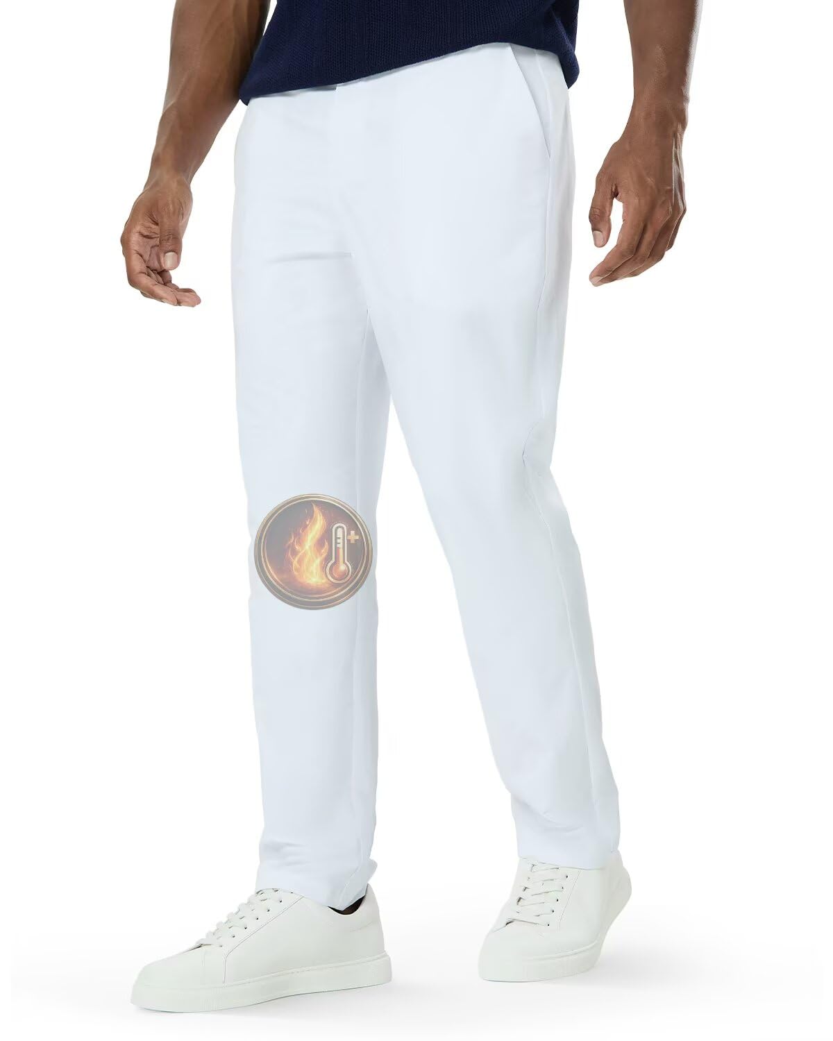 SNOWTEN Mens Cold Weather Pants for Men, Fleece-Lined Dress Pants Winter Version Classic Fit Stretch, 30" Quick Dry Lightweight, Pockets White 36w × 30L Image