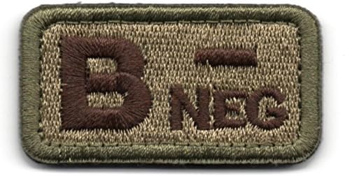 Tactical Blood Type B- Negative NEG Hook and Loop Patch Embroidered Morale Military Badge for Outdoors (Coyote Brown B-)