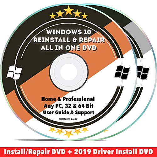 Windows 10 Compatible Repair & Reinstall Disc Set: Recovery Reboot Restore Fix Factory Reset - Home or Professional 32 & 64 Bit PC Computer + Drivers Install 2019 (2 DVD Set)