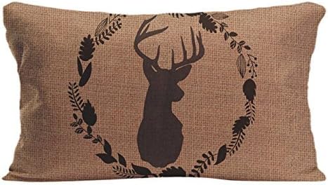 Cotton Linen Pillowcase Wreath Shadow Of Deer Printed Cushion Cover Lvsure Pillocases For Living Room Or Beroom 12 x 20 inches / 30 cm x 50 cm