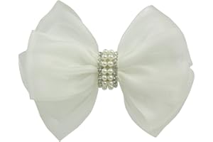NIHAO BABY Off White Baptism White Bow Ribbon Layered Hair Bow for Flower Girls Wedding Headpiece Pearl Bow -1Pcs