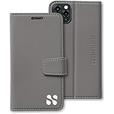 SafeSleeve Wallet Leather Case for iPhone 12 Pro Max EMF Blocker for Cell Phone with 3 Card Holder & Adjustable Stand โ Magnetic Closure, and Magnetic Folio Protection for Daily Use (Grey)