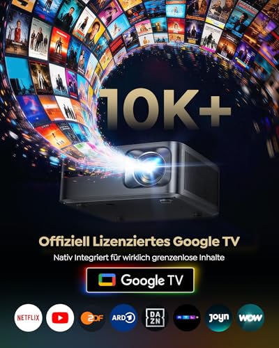 Projector 4K with Google TV 14.0, 2200 ANSI, MEMC, HDR10, 40W Dolby Audio, 4K Projector Home Cinema AI Image Adjustment Smart Projector Google Voice Control 2-Way Bluetooth 5.4 WiFi 6 2+32GB HDMI 2.1