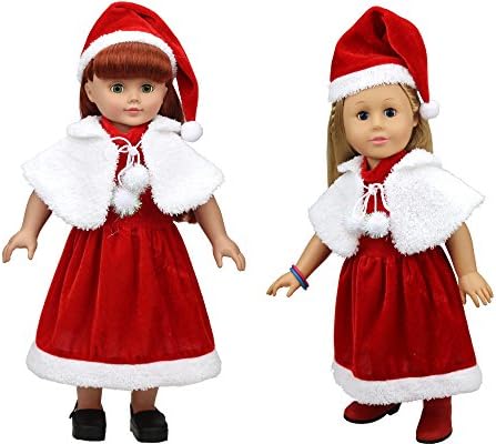 Christmas gift, doll cloths, Red and Whie Christmas dress for 18" American Girl Dolls, Chirstmas Hat, Winter Shawl, and Chrismas dress