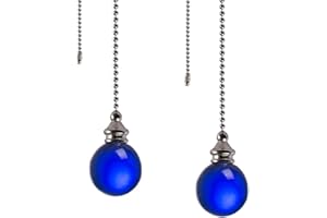 LONGSHENG - SINCE 2001 - Ceiling Fan Pull Chain, 2pcs Blue 30mm Diameter Crystal Ball Fan Pull Chain, 20 Inches Fan Pulls Set with Connector Ceiling Fan Pull Chain Ornaments Lighting Accessories