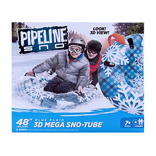 PIPELINE SNO Blue Hot Plaid Inflatable 2 Person MEGA Snow Tube with 2 Grip Handles, 48" Inch Diameter