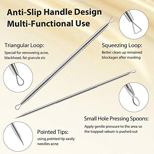 Blackhead Remover Pimple Extractor Tool, Terresa 8pcs Blackhead Extractor, Comedone Extractor Acne Removal Kit for Blemish, Whitehead Popping, Zit Removing for Nose Face with Leather Bag - Thumbnail 2