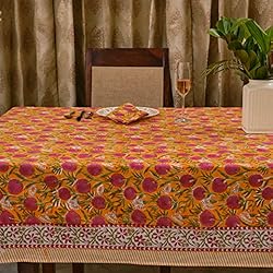 Ridhi -Bubblegum Pink Cotton Tablecloth, Handblock
