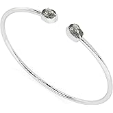 LUSTRE AND LIGHT Natural Rough Meteorite 2 Stone Adjustable Twister Bangle Bracelet for Women in Sterling Silver, August Birthstone Jewelry Gifts for Her Birthday, Anniversary, Graduation (Bezel-Set)