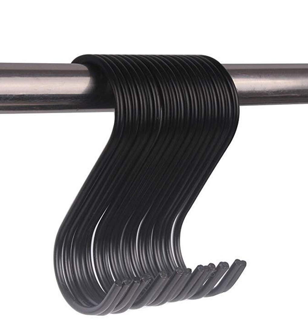 Repuhand 20Pcs S Hook Multifunctional S Shape Heavy-Duty Stainless Steel Hanging Hook Black Color Hanger Hooks Kitchen Pot Pan Hooks