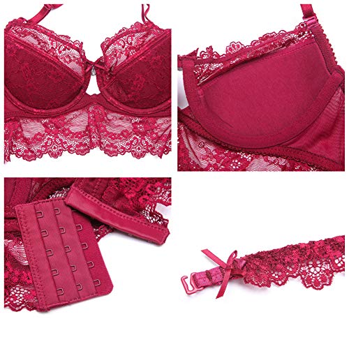 Women Push Up Embroidery Bras Set Lace Lingerie Bra and Panties and