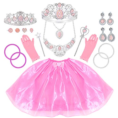 Tagitary Princess Dress Up Jewelry Dress-up Play Toy Set for Girls Jewelry with Crowns, Necklaces, Wands, Rings, Earrings Bracelets and Pink Skirt, 21 Pcs - Thumbnail 7