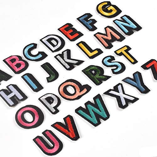26pcs Colorful Letter Iron on Patches, DIY Name Sew on Appliques Embroidered A-Z Letters Patch for Clothes Dress Plant Hat Jeans Flowers Applique Accessory