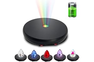 JAYEGT Motorized Rotating Display Stand with LED Light , 10 inch /55lbs Load, 360 Degree Electronic Photography Turntable for Product Show, Jewelry, Crystal Art (Black / 5 Colors LED Light /Rechargeable)