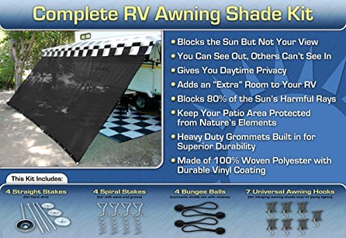 RV Awning Shade Kit Black Motorhome Awning Screen Trailer Kit 10x15