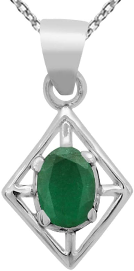 925 Sterling Silver Pendant Necklaces for Women | Green Emerald Solitaire Silver Chain Pendant Necklace for Womens | Beautiful Present for Girls | Oval Shape 0.70 Ct.