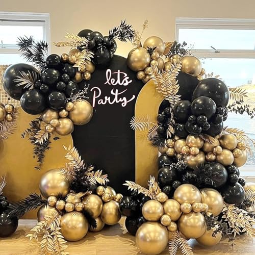 Globos Negros y Dorados Metálicos con Confeti para Graduación 2026, Kit de Guirnalda Arco de Globos Decoración Fiesta de Graduación, Adornos Decoración Graduación 133 Pzs