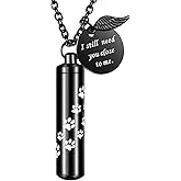 Dletay Cylinder Cremation Jewelry Urn Necklace for Ashes Memorial Ashes Necklace with Angel Wing Charm Memorial Keepsake for Pet Human-I Still Need You Close to Me