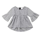 Baby Girl Stripe Top Blouse Autumn Ruffle Sleeve Shirt Casual Clothes (Black+White, 6-12 Months)