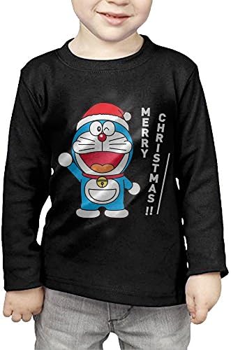 Happy Doraemon Christmas Classic For Kids Unisex Cotton Long Sleeve Tee Shirts Black