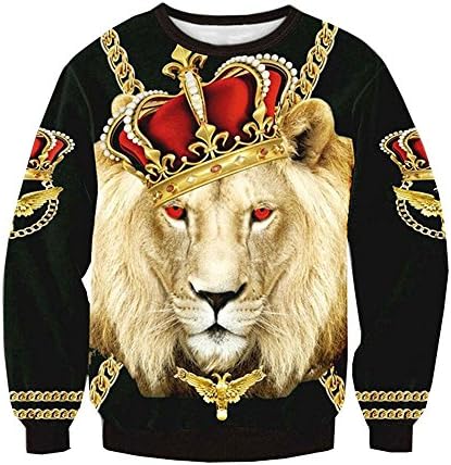 Parakeet Popular Crown Sweatshirt King Lion Modern Crew neck Long Sleeve S